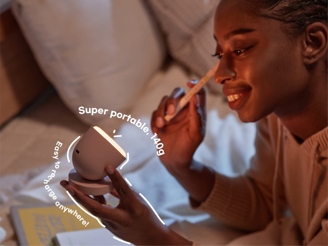 Olly Light Therapy Lamp - UV-Free LED with 140g Compact Size for deep Sleep, Rechargeable, 2step Brightness Mode, 25minutes Automatic Timer - Daily Sunlight to Sleep Well