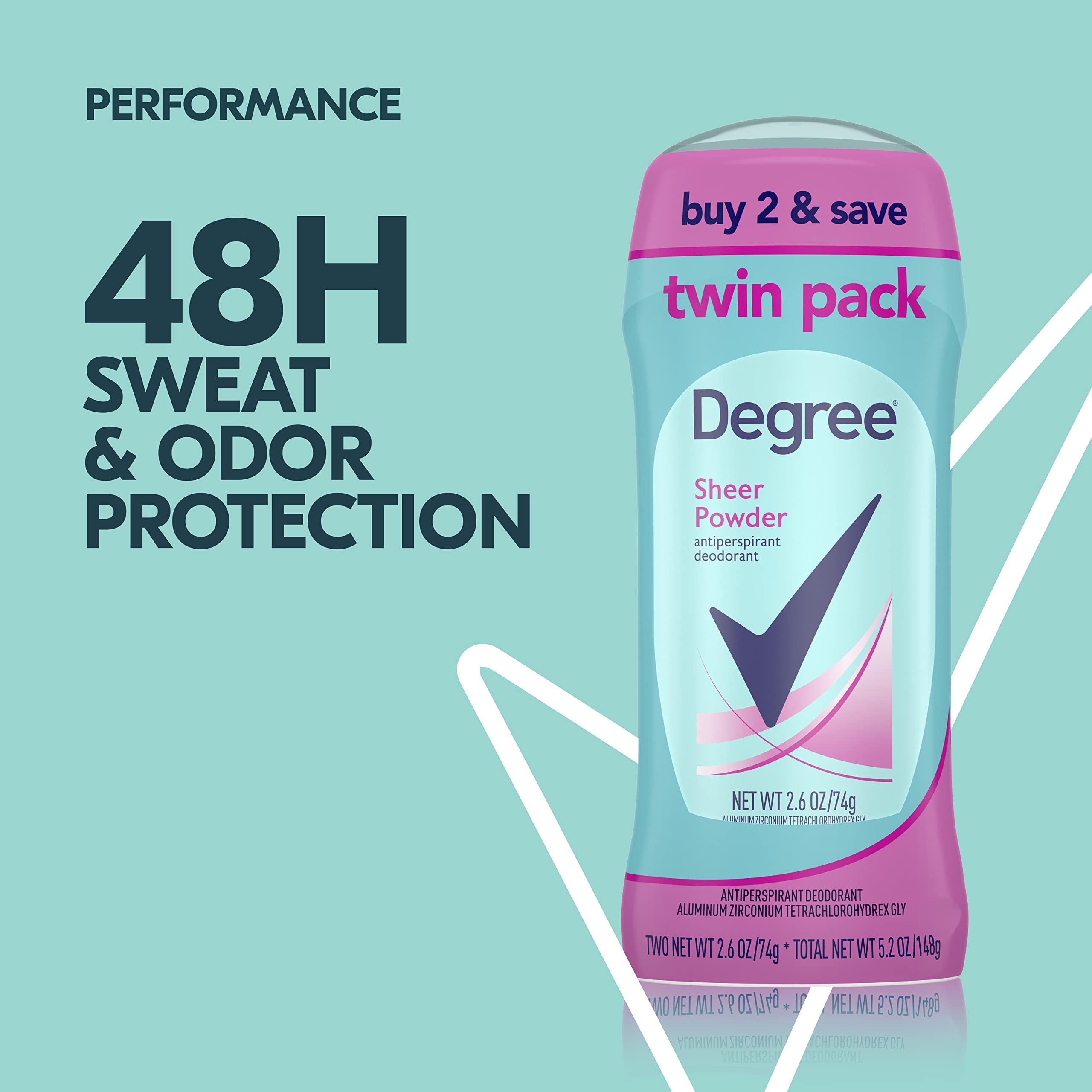 Degree Women Antiperspirant Deodorant Stick, Sheer Powder 2.6 oz, Twin Pack