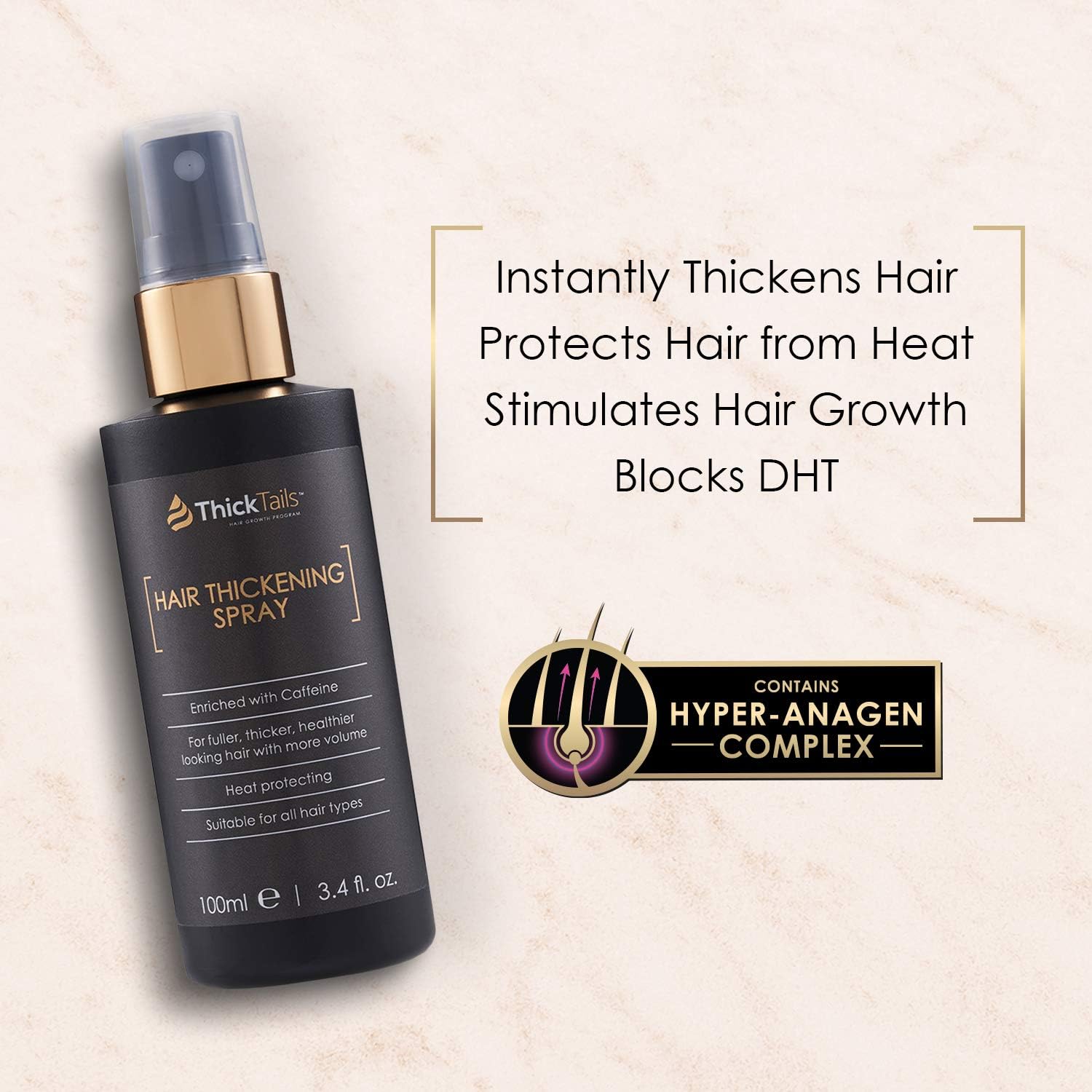 ThickTails Hair Thickening Spray 3.4oz - Get Thicker Hair in Seconds. Hair Thicken Tonic Products for Women. With Caffeine, Keratin for Root Growth. Volumizer Texturizing Styling Hairspray for Volume