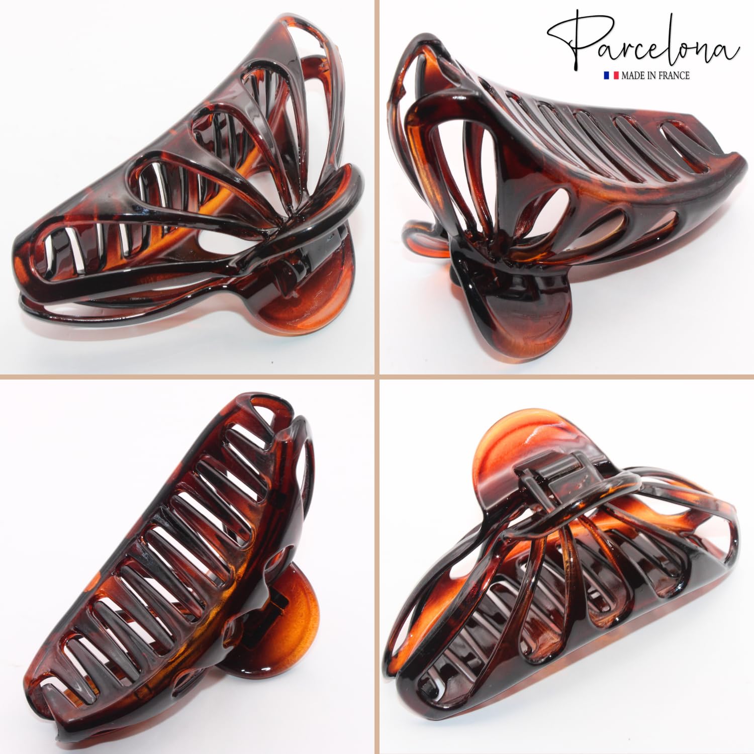 Parcelona French Rain Drop Large Celluloid Shell Claw Jaw Hair Clip with Covered Spring - 4 Inches