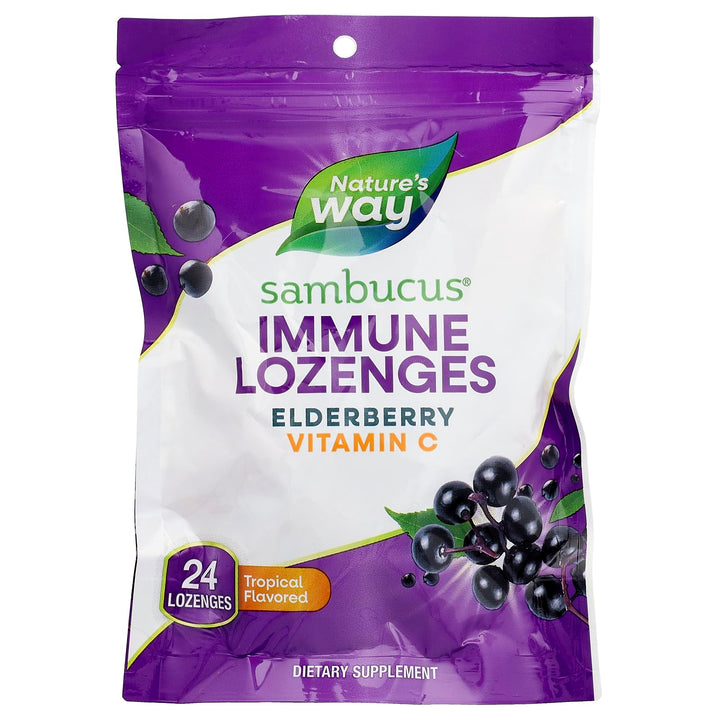 Nature’s Way Sambucus Immune Lozenges, High Potency Vitamin C, Elderberry, 24 Tropical Flavored Lozenges (Packaging May Vary)