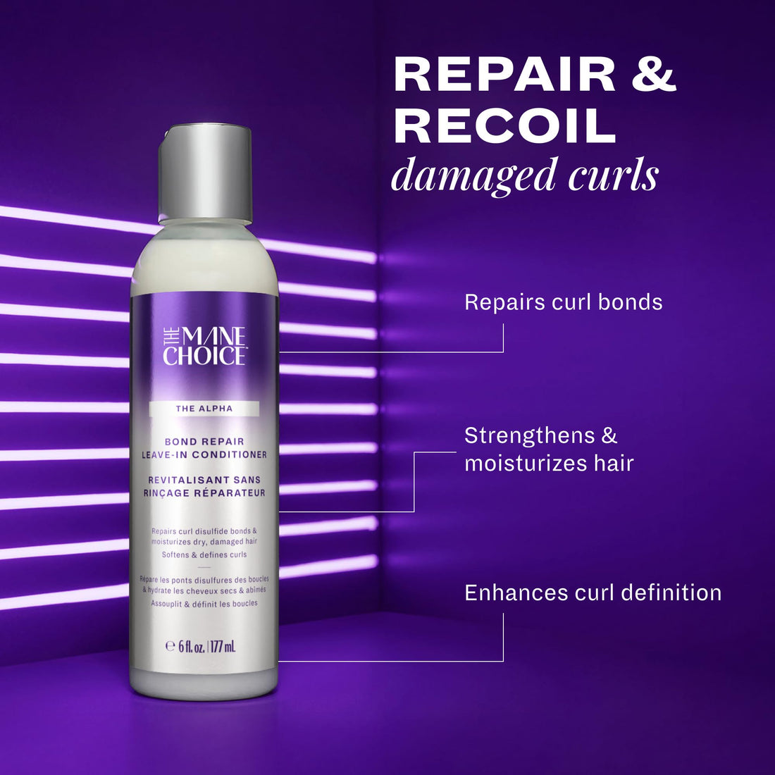 The Alpha Recoil & Curl Bond Repair Leave In Conditioner, 6 oz, Leave-In Cream for Coily, Curly, Wavy Hair, Repairs, Strengthens & Moisturizes with Vitamins & Amino Acids