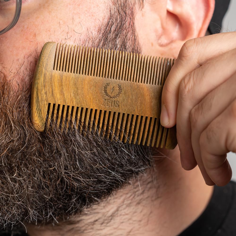 Zeus Organic Sandalwood Double-Sided Beard Comb with Leather Sheath!