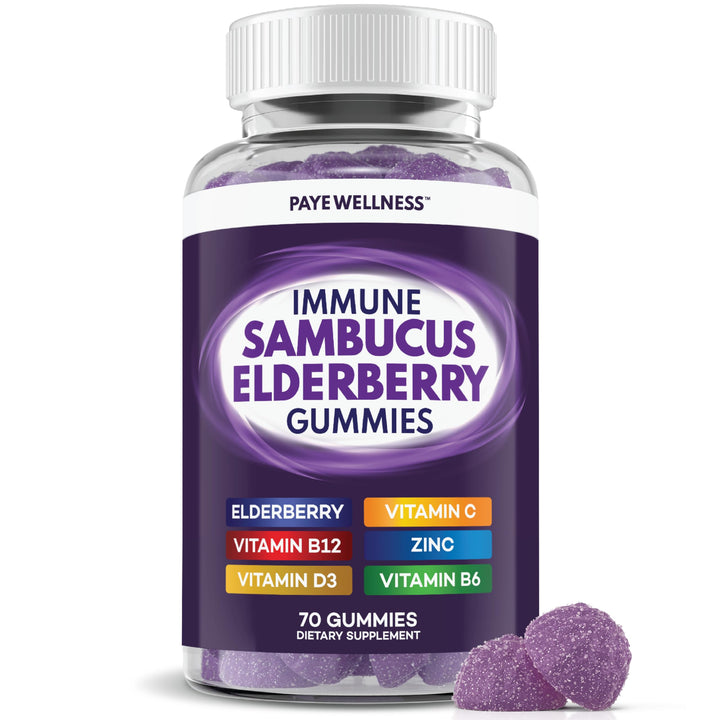 Elderberry Gummies Immune Support, Daily Support for Kids and Adults*, with Sambucus Elderberry, Zinc, Vitamin C, D3, B6, B12, Plus - Dietary Supplement - 70 Count