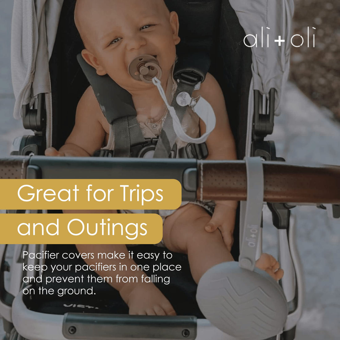 Ali+Oli Silicone Pacifier Case (Grey) 3 x 1.6 BPA-Free Newborn Holder, Travel Baby Pouch, Accessories for Boys & Girls, Storage Case