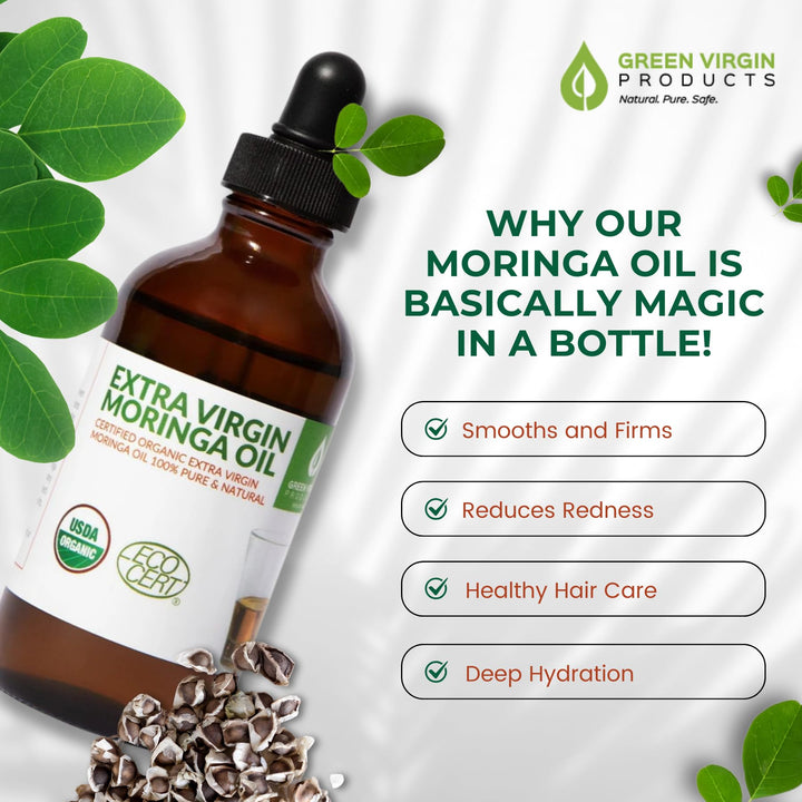 Organic Moringa Oil, Cold Pressed, Extra Virgin, 100% Pure, Food Grade (1 Fl Oz)