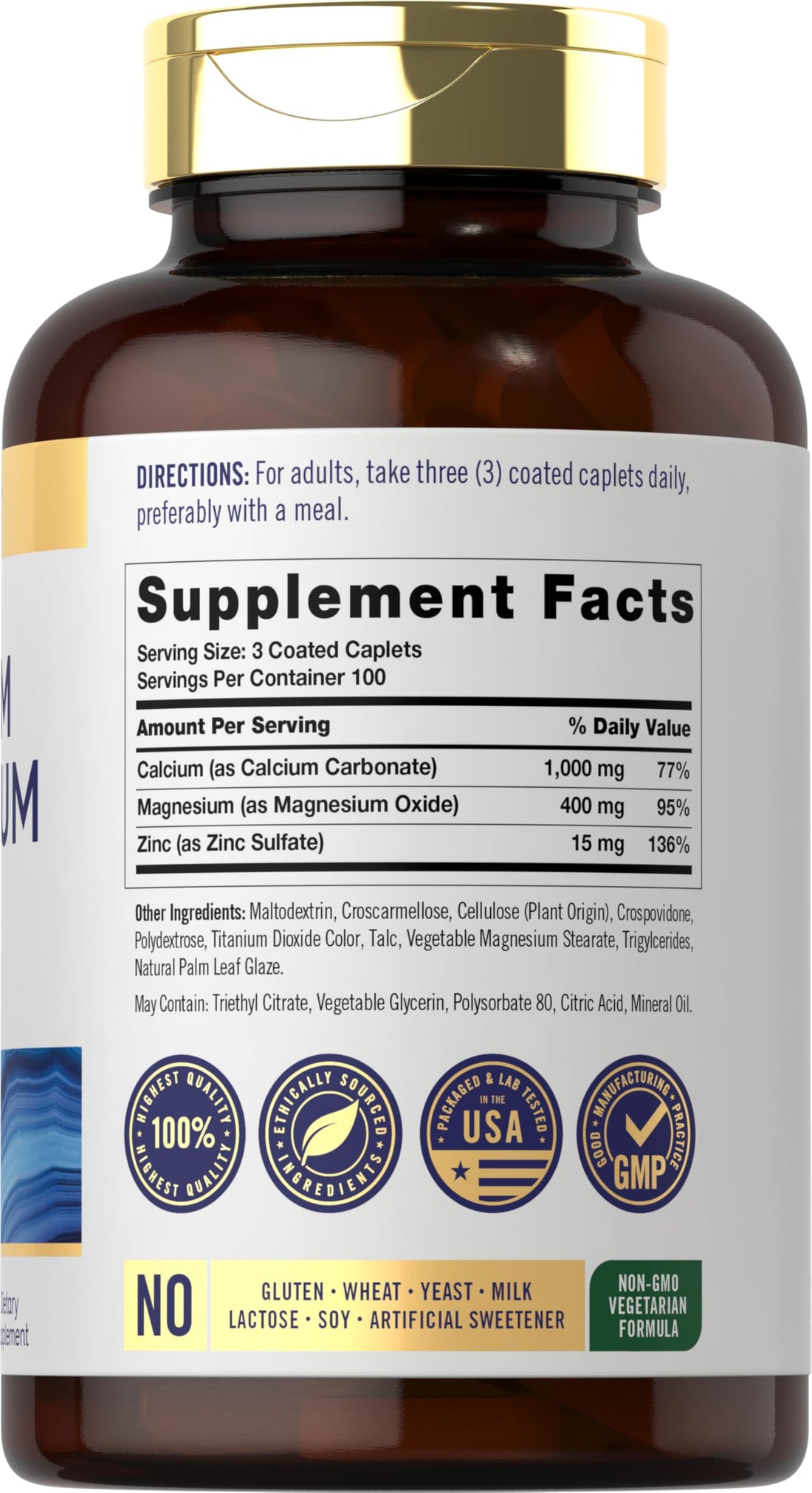 Carlyle Calcium Magnesium Zinc | 300 Caplets | Vegetarian, Non-GMO, Gluten Free Supplement