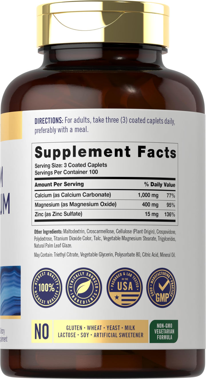 Carlyle Calcium Magnesium Zinc | 300 Caplets | Vegetarian, Non-GMO, Gluten Free Supplement