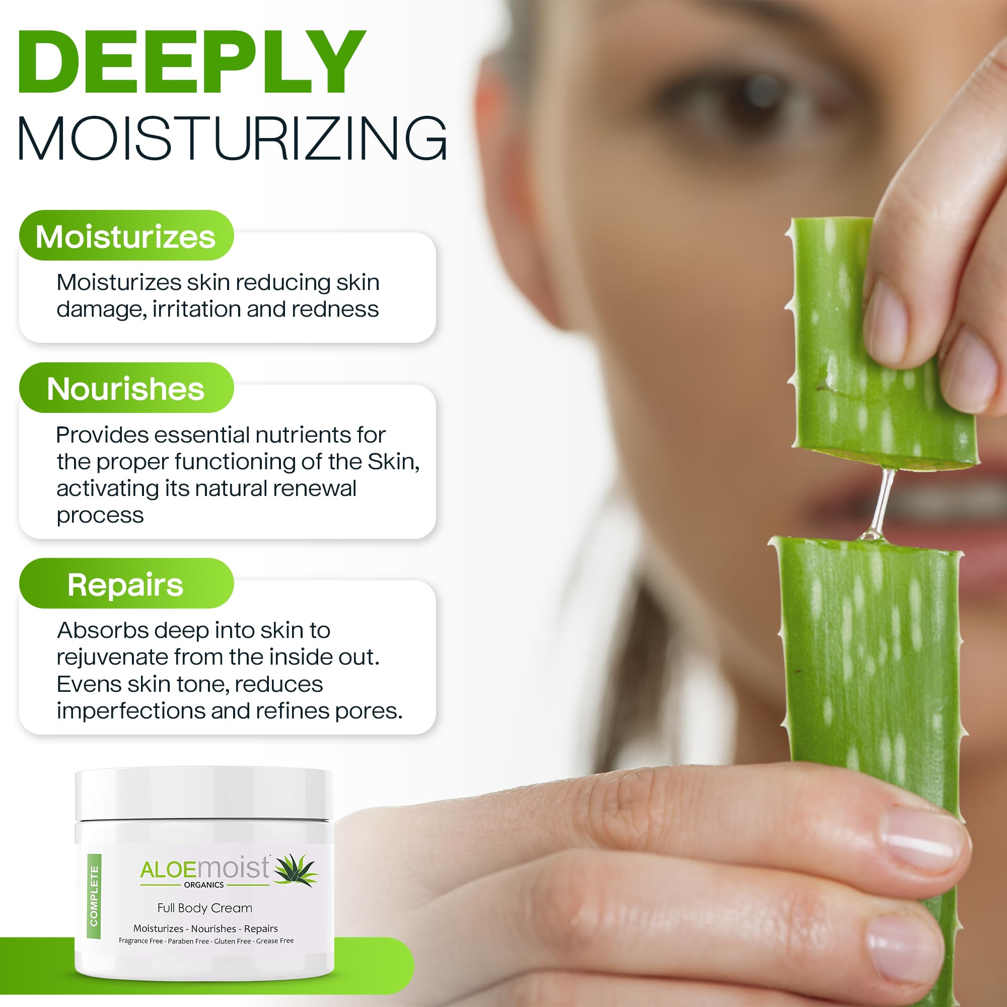 Anti Aging Moisturizer Cream for Face and Body by AloeMoist with Organic Aloe, Retinol, Vitamin C, E, Green Tea and More - Repairs and Hydrates for Younger, Healthier Skin 8oz