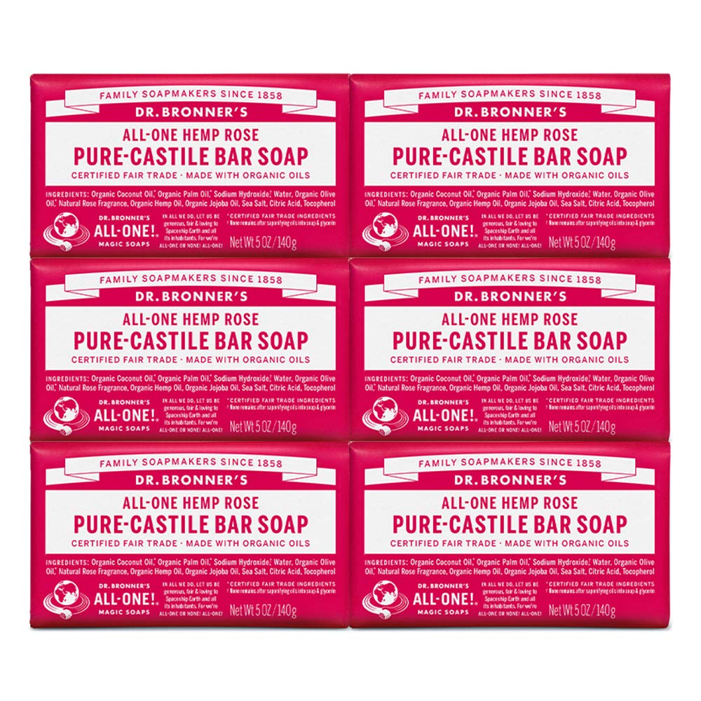Dr. Bronner's Magic Soaps Pure-Castile Soap, All-One Hemp Rose, 5-Ounce Bars (Pack of 6)