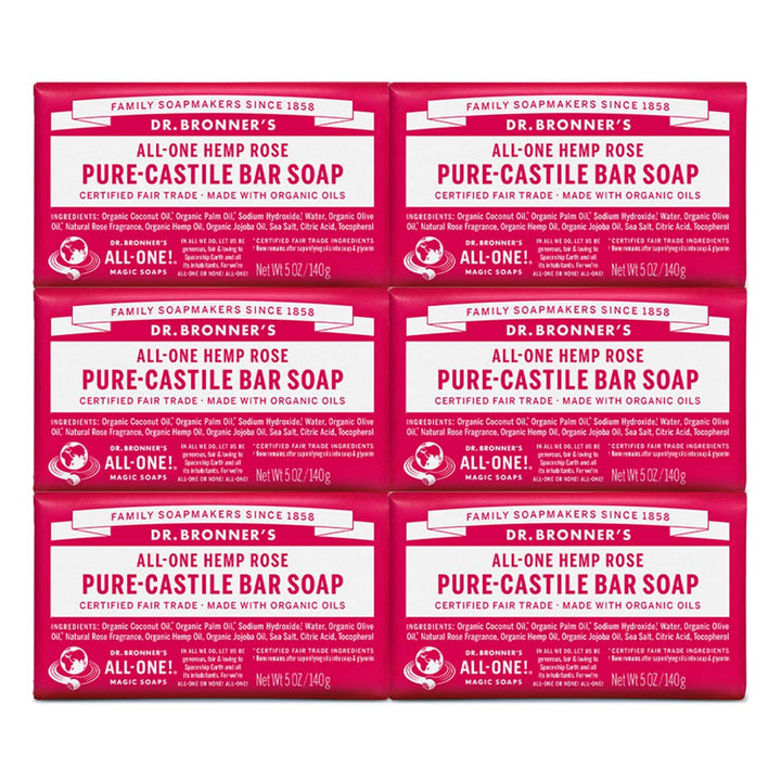 Dr. Bronner's Magic Soaps Pure-Castile Soap, All-One Hemp Rose, 5-Ounce Bars (Pack of 6)