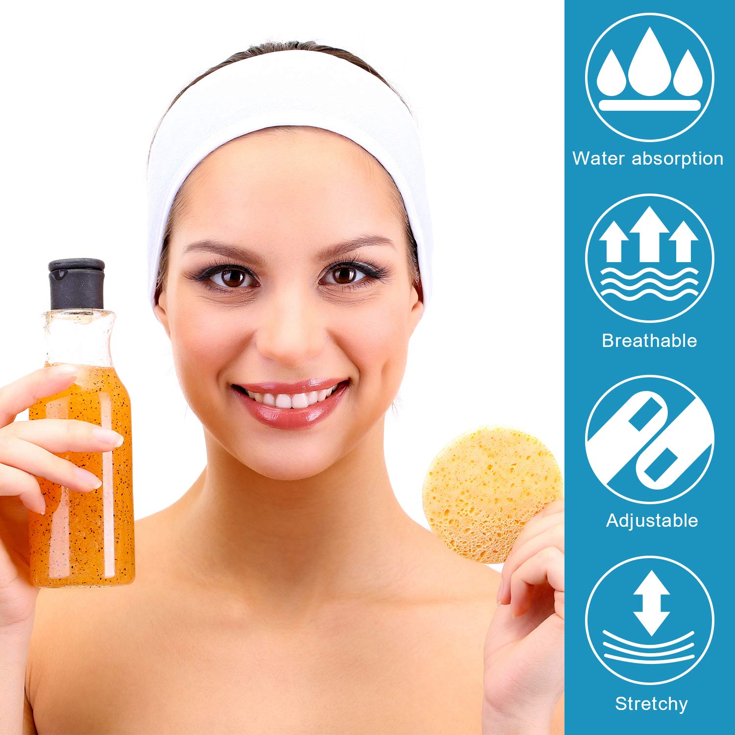 Whaline Spa Facial Headband Make Up Wrap Head Terry Cloth Headband Adjustable Towel for Face Washing,Shower, 3 Pieces (White, Black, Gray)