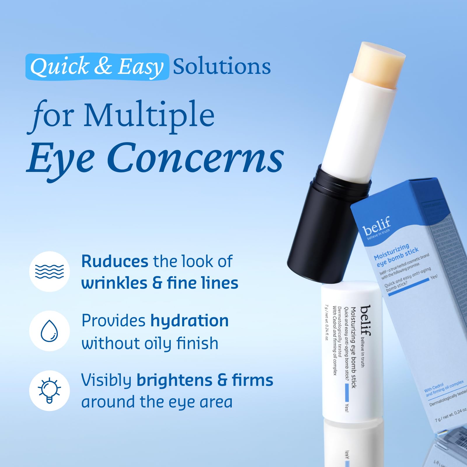 belif Moisturizing Eye Bomb Stick Eye Balm Firms and Reduces Fine Lines & Wrinkles | Radiant Eyes | with Shea Butter & Firming Oil Complex for Hydration & Elasticity | K-Beauty