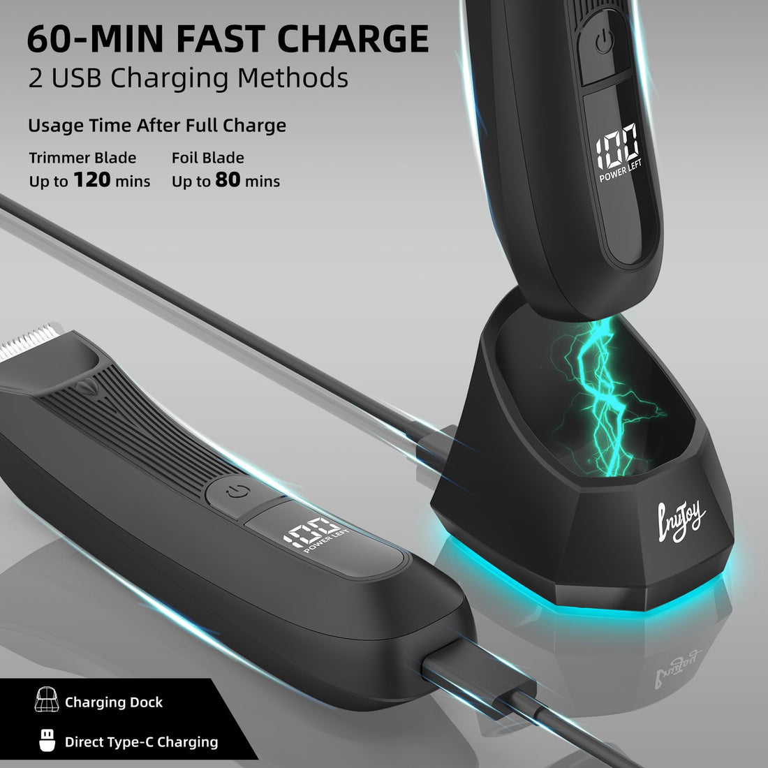 INVJOY Manscape Ball Trimmer Shavers - No Nicks, Pubic &Body Hair Trimmer for Men w/Dual-Head Trimmer&Foil Blades, Waterproof Body Groomer Kit w/Light, Electric Razor for Groin Back Chest Pube Armpit