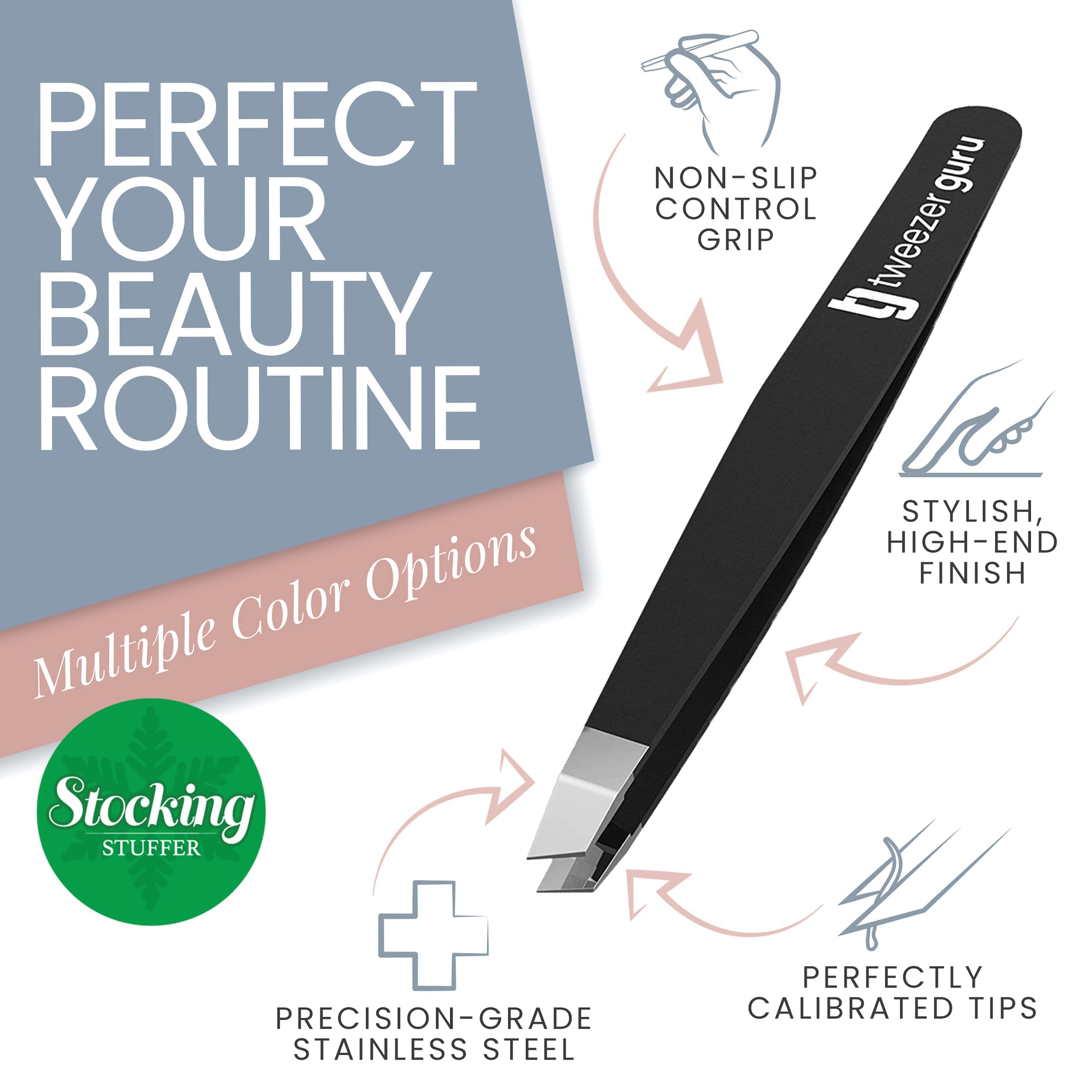Pink Slant Tweezers | TweezerGuru Professional Stainless Steel Slant Tip Tweezer - The Best Precision Eyebrow Tweezers For Your Daily Beauty Routine Guaranteed!