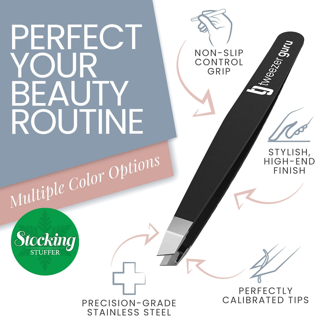 Pink Slant Tweezers | TweezerGuru Professional Stainless Steel Slant Tip Tweezer - The Best Precision Eyebrow Tweezers For Your Daily Beauty Routine Guaranteed!