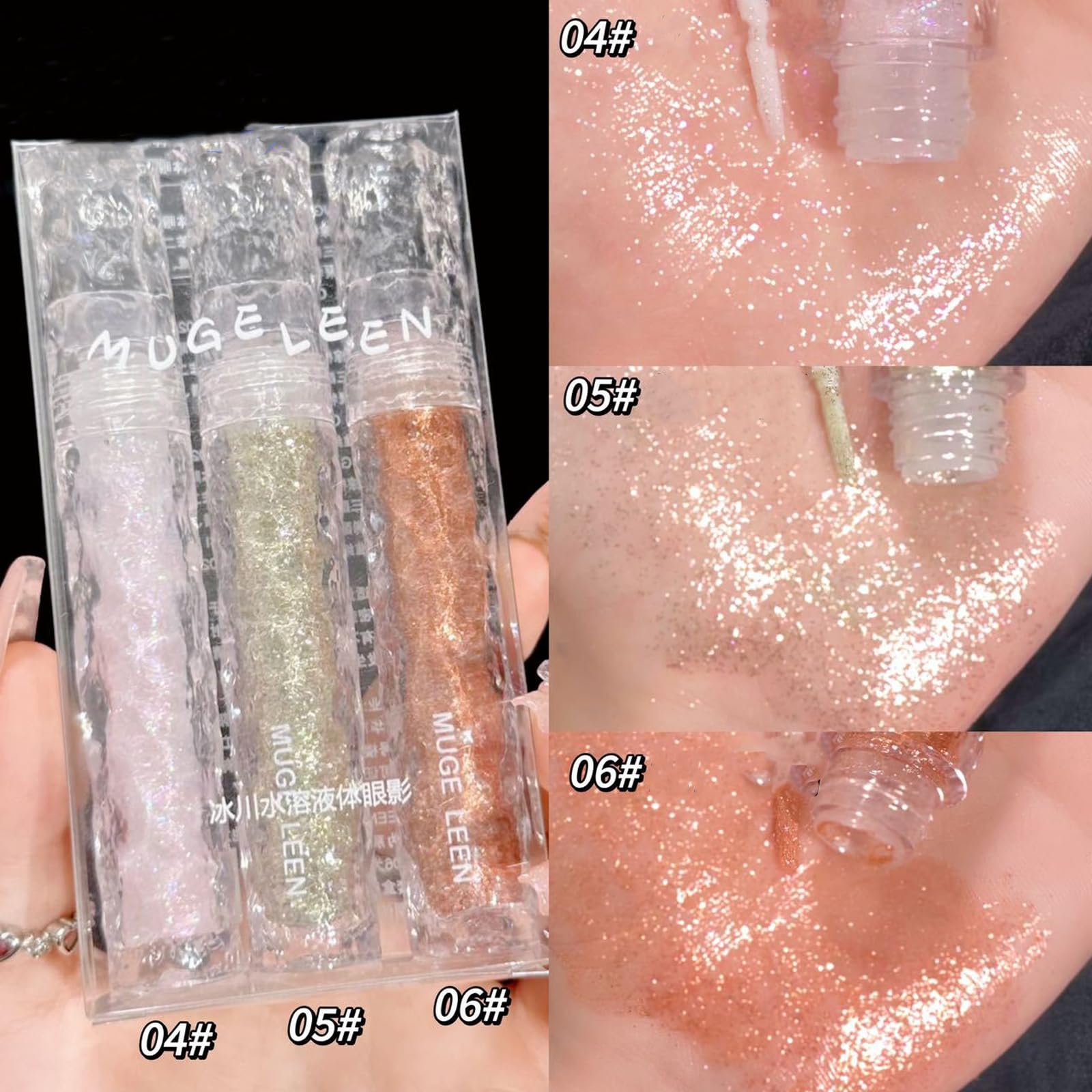 Gireatick 6pcs Liquid Glitter Eyeshadow Set, Shimmer Eye Make Up for Korean Crystals Makeup, Quick Drying, Pigmented and Long Lasting Eyeshadow Eye Liner, Silver Pink Gold Crystals Eye Glitter Makeup