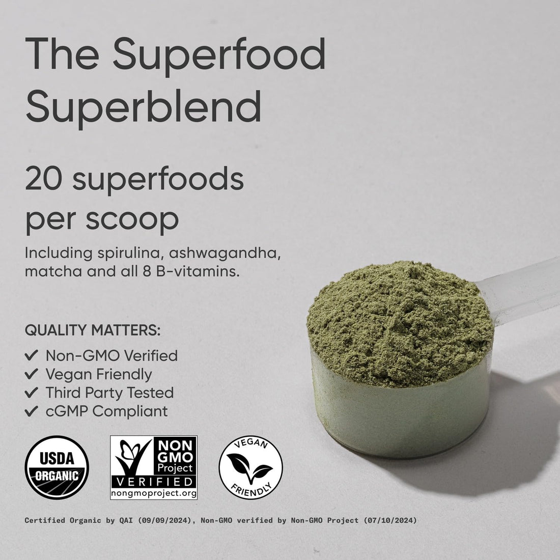 Sports Research® Organic Greens Superfood Powder w/Spirulina & Chlorella, Adaptogens, Enzymes, Probiotics & 8 VIT Bs for Gut & Mood Support* - Vegan, Sugar-Free & Low-Cal Pineapple Coconut 20
