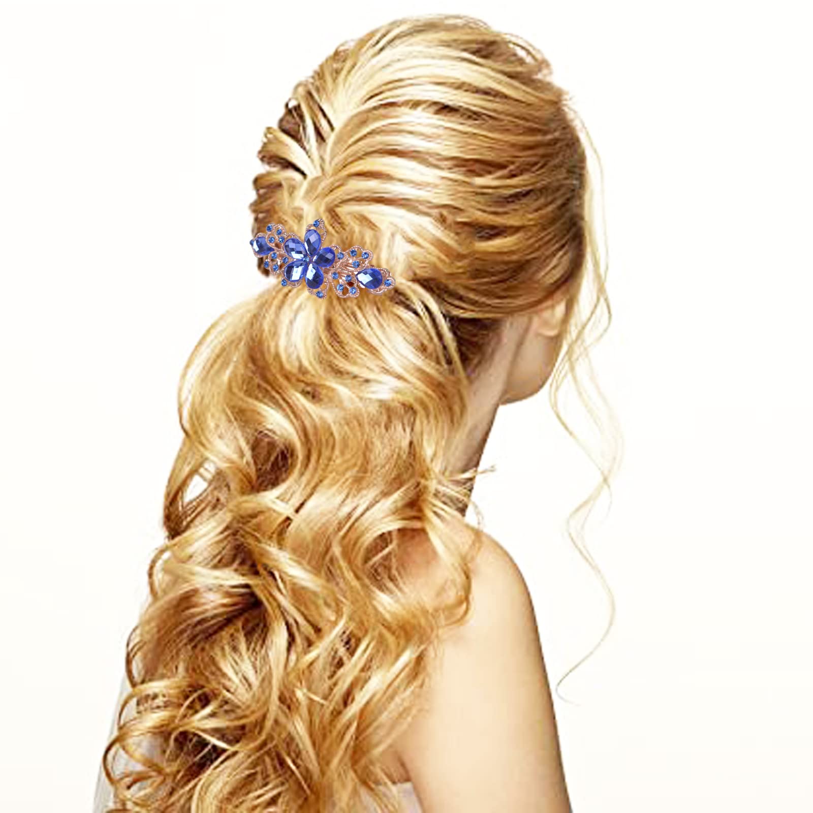 Sankuwen Flower Design Rhinestone Hairpin Clip Accessories (Dark Blue)