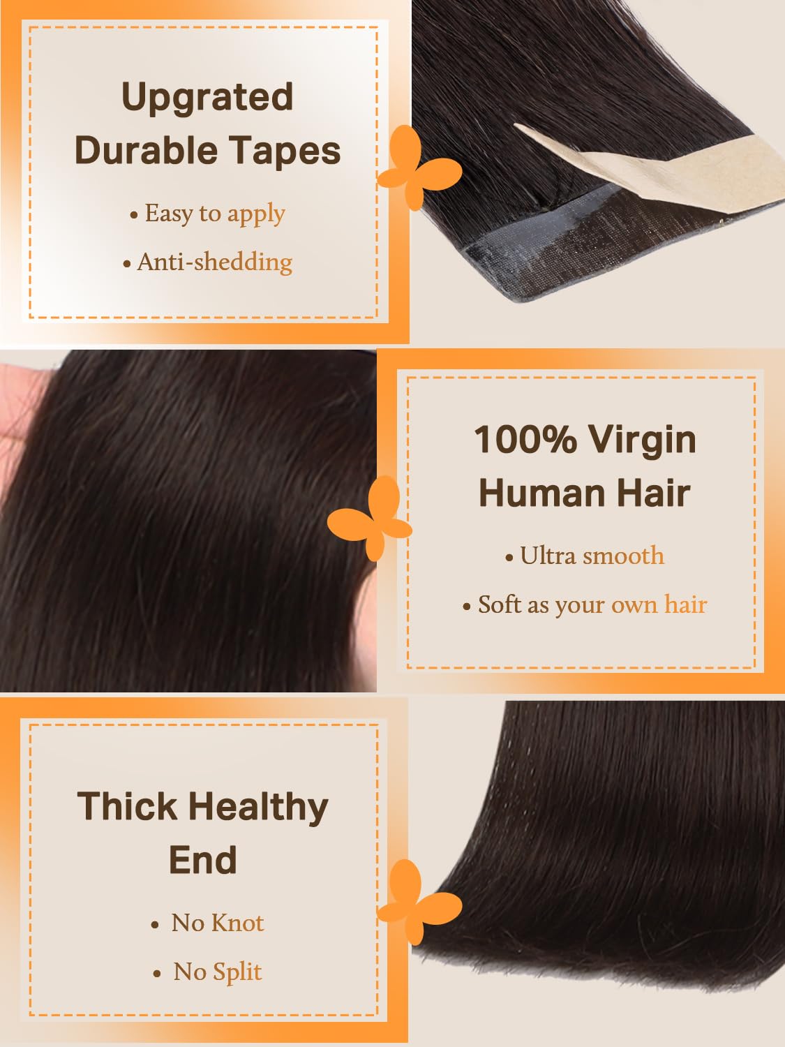 DOORES 20pcs Human Hair Extensions Tape in Remy Dark Brown Tape in Hair Extensions Real Hair Glue in Extensions Straight 50g 20 Inch
