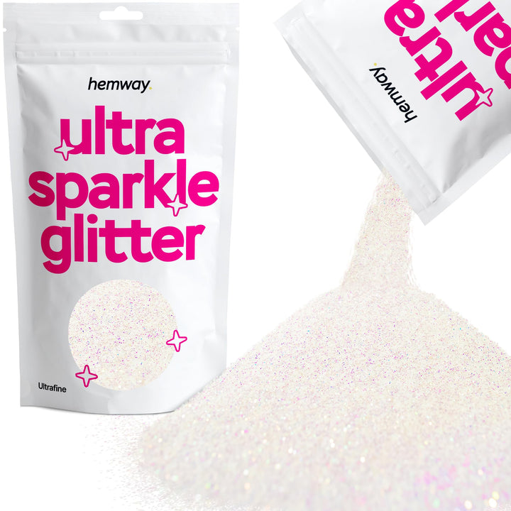 Hemway Premium Ultra Sparkle Glitter Multi Purpose Metallic Flake for Arts Crafts Nails Cosmetics Resin Festival Face Hair - Mother of Pearl Iridescent - Ultrafine (1/128 0.008 0.2mm) 100g / 3.5oz