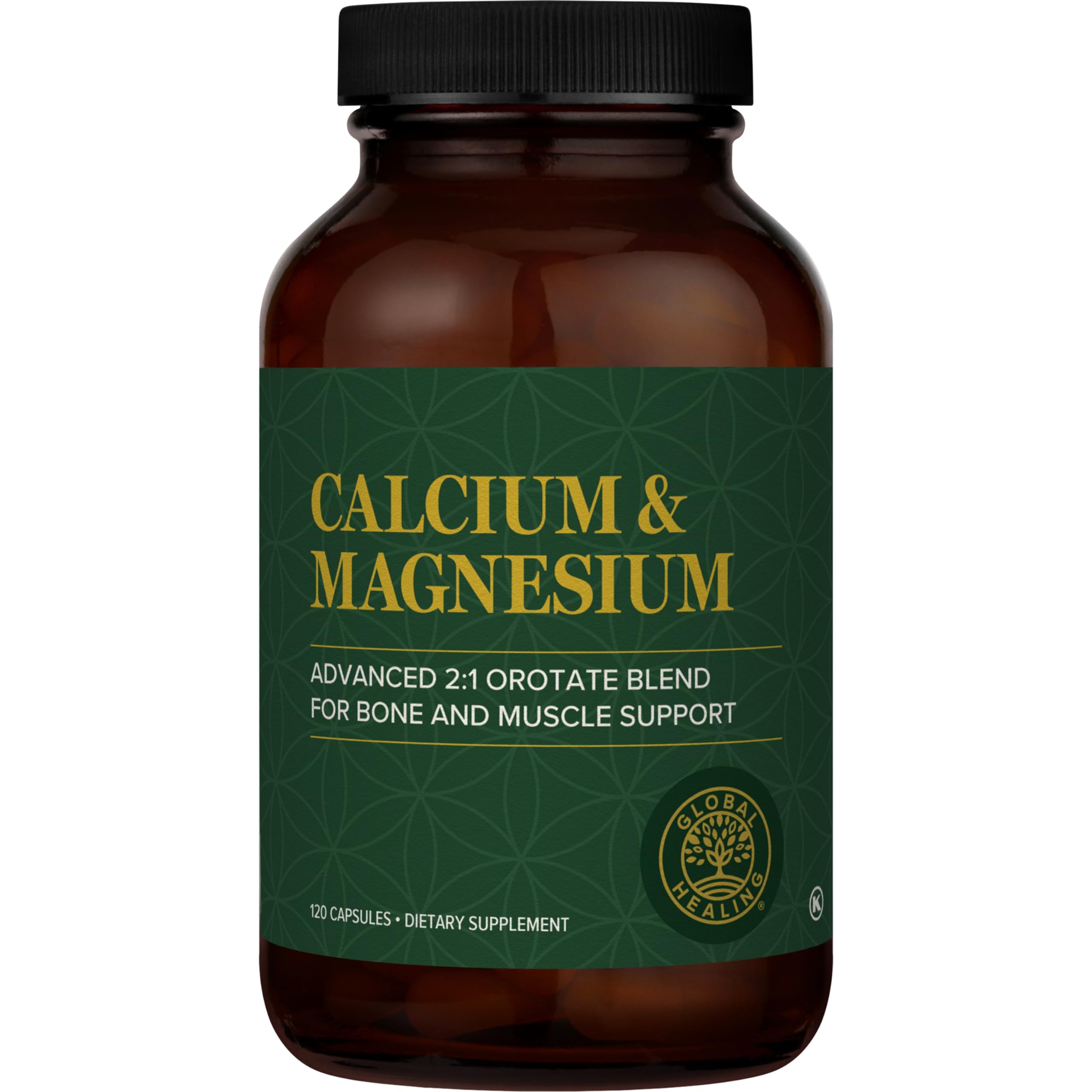 Global Healing Calcium and Magnesium Orotate - Bone Strength Supplement for Women and Men - Helps Support Strong Teeth and Cardiovascular Health for Normal Muscle Function - 120 Capsules