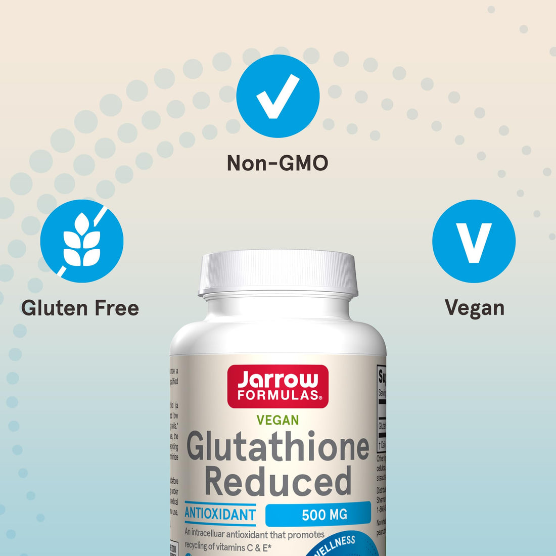 Jarrow Formulas Glutathione Reduced 500 mg - 60 Veggie Capsules - Intracellular Antioxidant - Quality Glutathione Supplements - Supports Recycling of Vitamins C & E - Non-GMO - Gluten Free - Vegan