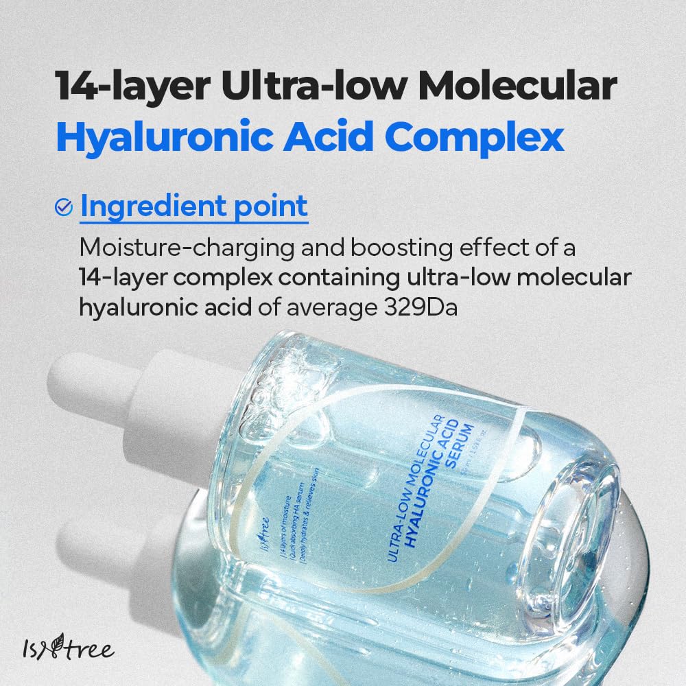 ISNTREE Ultra-low Molecular Hyaluronic Acid Serum 50ml, 1.69 fl.oz | Korean Skincare | Quick Absorbing | Deep Hydration & Skin Smoothing | Vegan Skincare