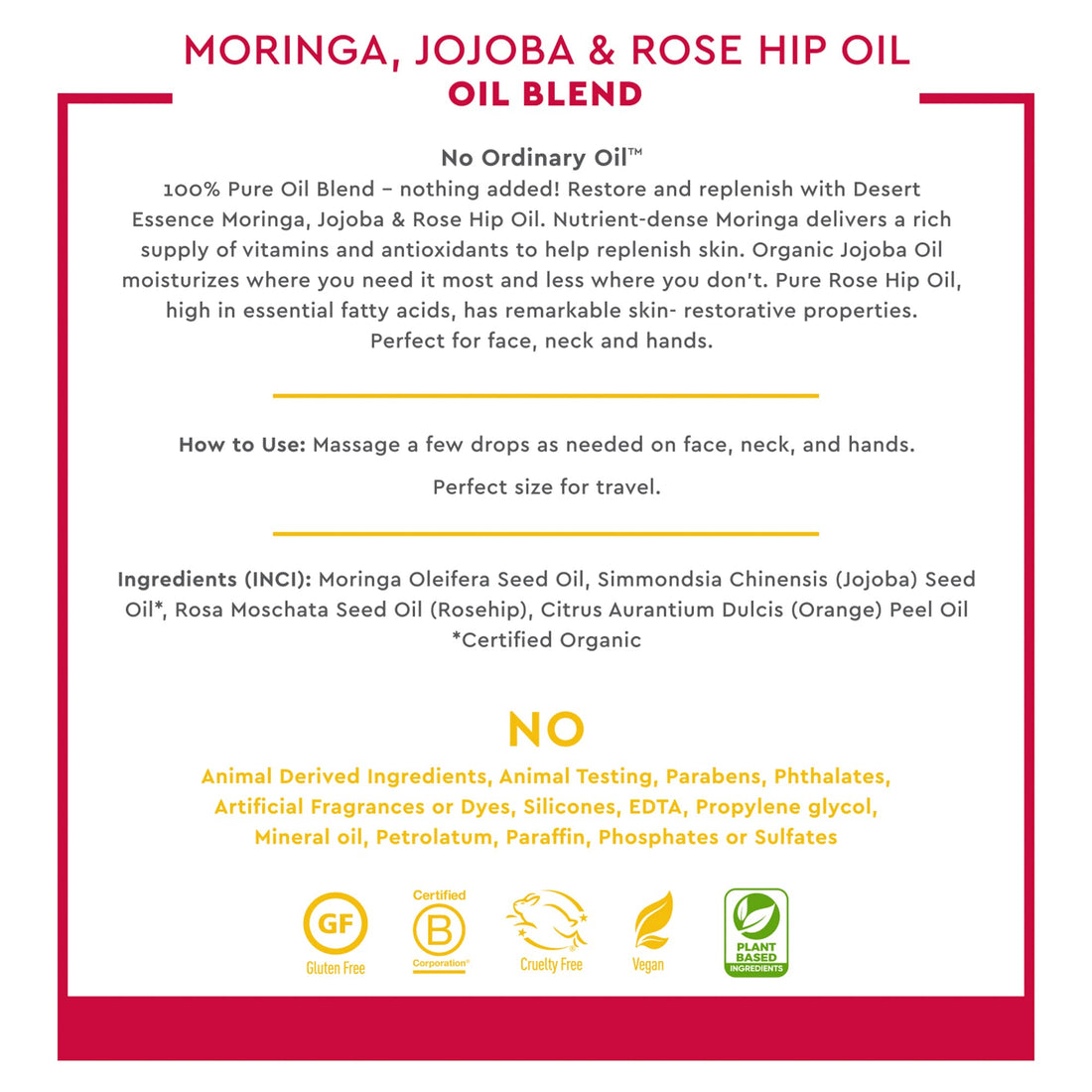 Desert Essence Moringa With Jojoba And Rose Hip Oil, 2 Fluid Ounce