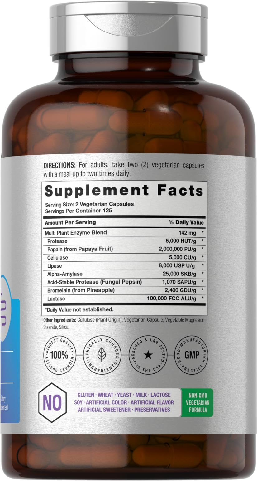 Horbäach Essential Digestive Enzymes | 250 Capsules | Powerful Enzyme Blend for Men & Women | Non-GMO & Gluten Free Supplement