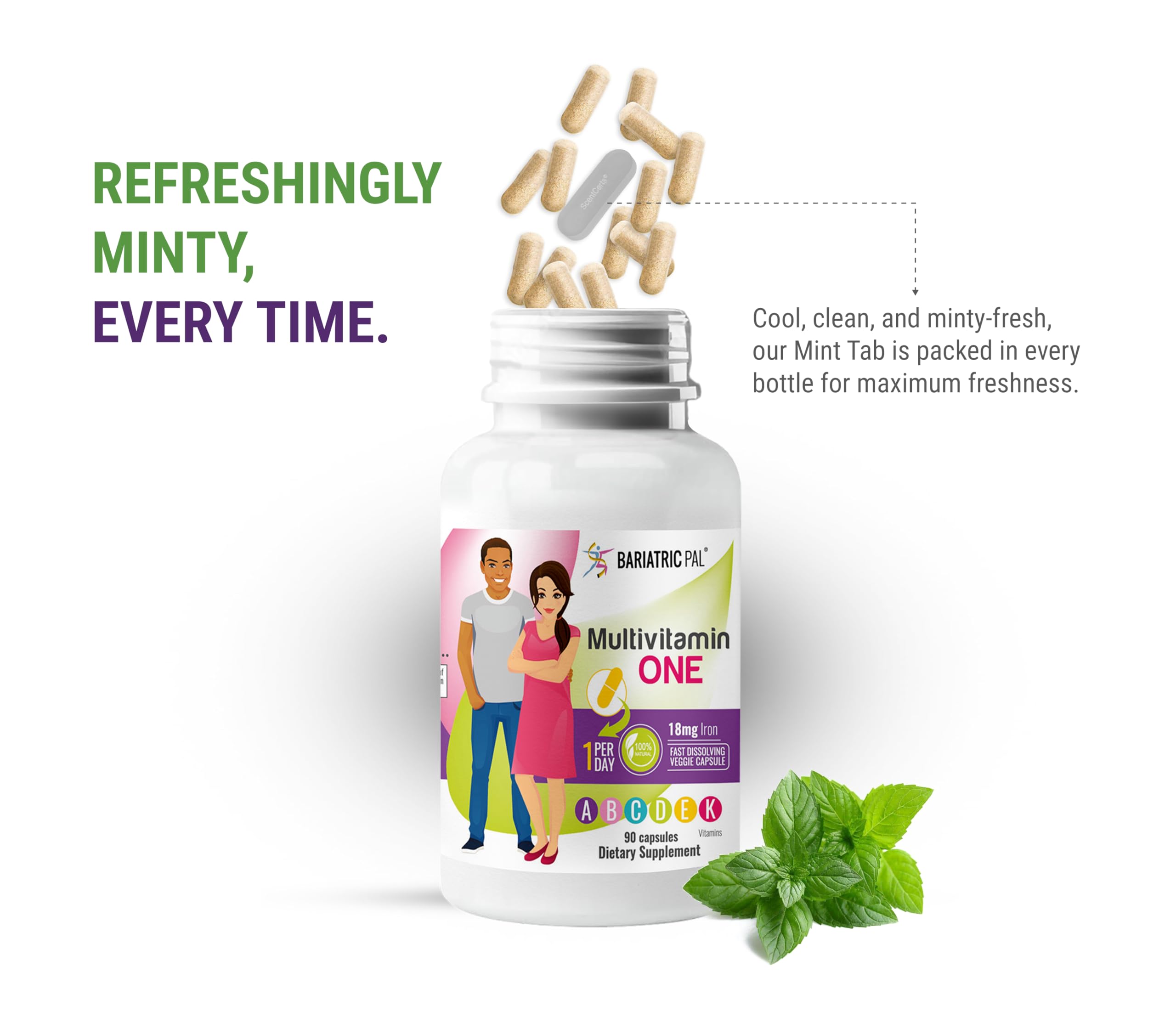 BariatricPal Multivitamin ONE 1 per Day! Bariatric Multivitamin Capsule with 18mg Iron (90 Count)