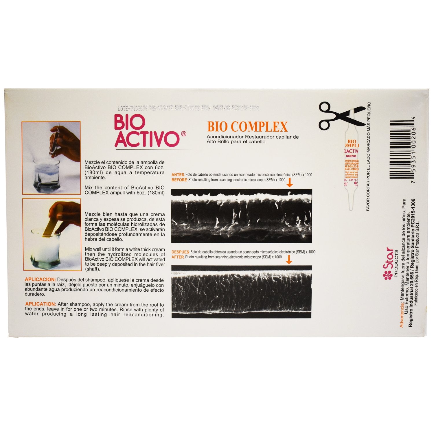 Star Bio Complex High Shine Hair Conditioner Molecular Restructured 12 Amps.