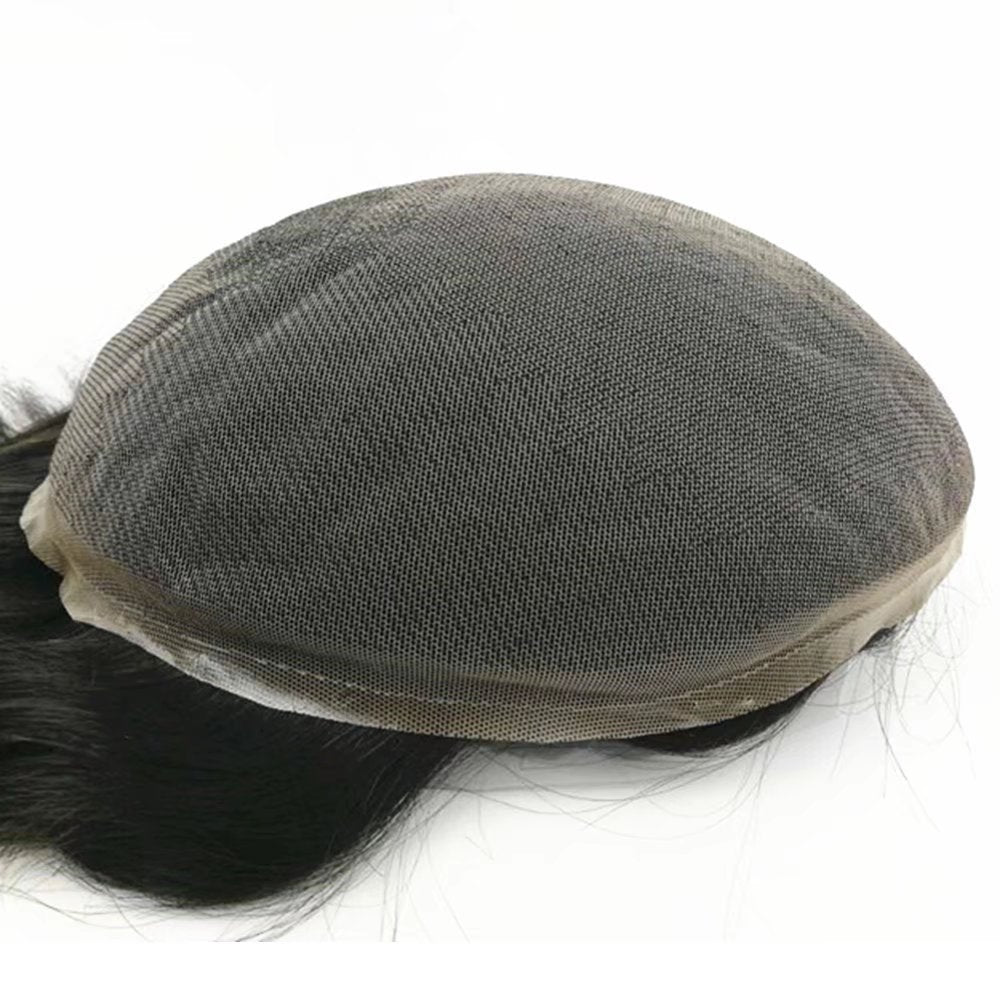 N.L.W. European virgin human hair toupee for men with SOFT THIN Super Swiss lace, 10 x 8 Straight hair pieces for men #1 Jet black