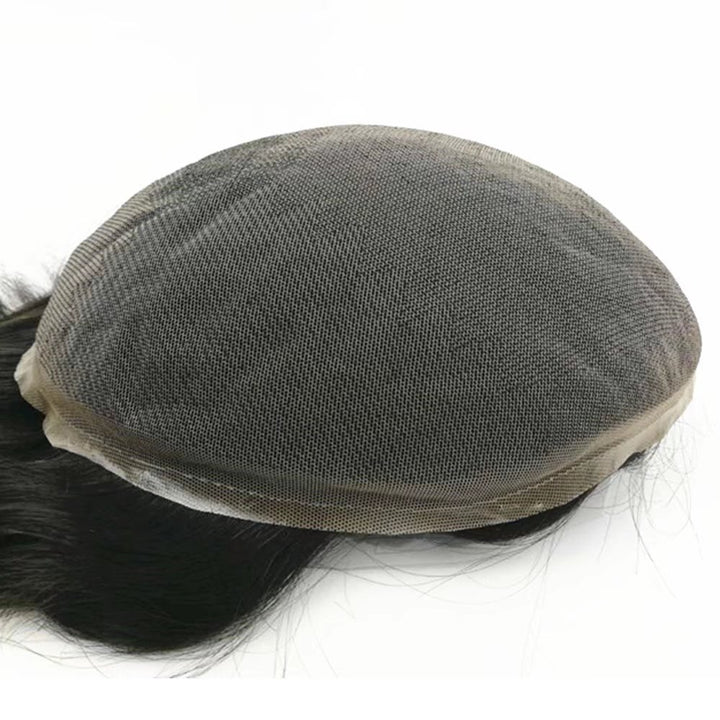 N.L.W. European virgin human hair toupee for men with SOFT THIN Super Swiss lace, 10 x 8 Straight hair pieces for men #1b Off black