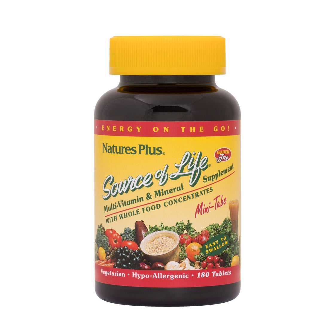 Natures Plus Source of Life Mini-Tabs - Easy to Swallow Whole Food Multivitamin with Chelated Minerals, Energy Booster - 180 Vegetarian Mini Tablets (30 Servings)