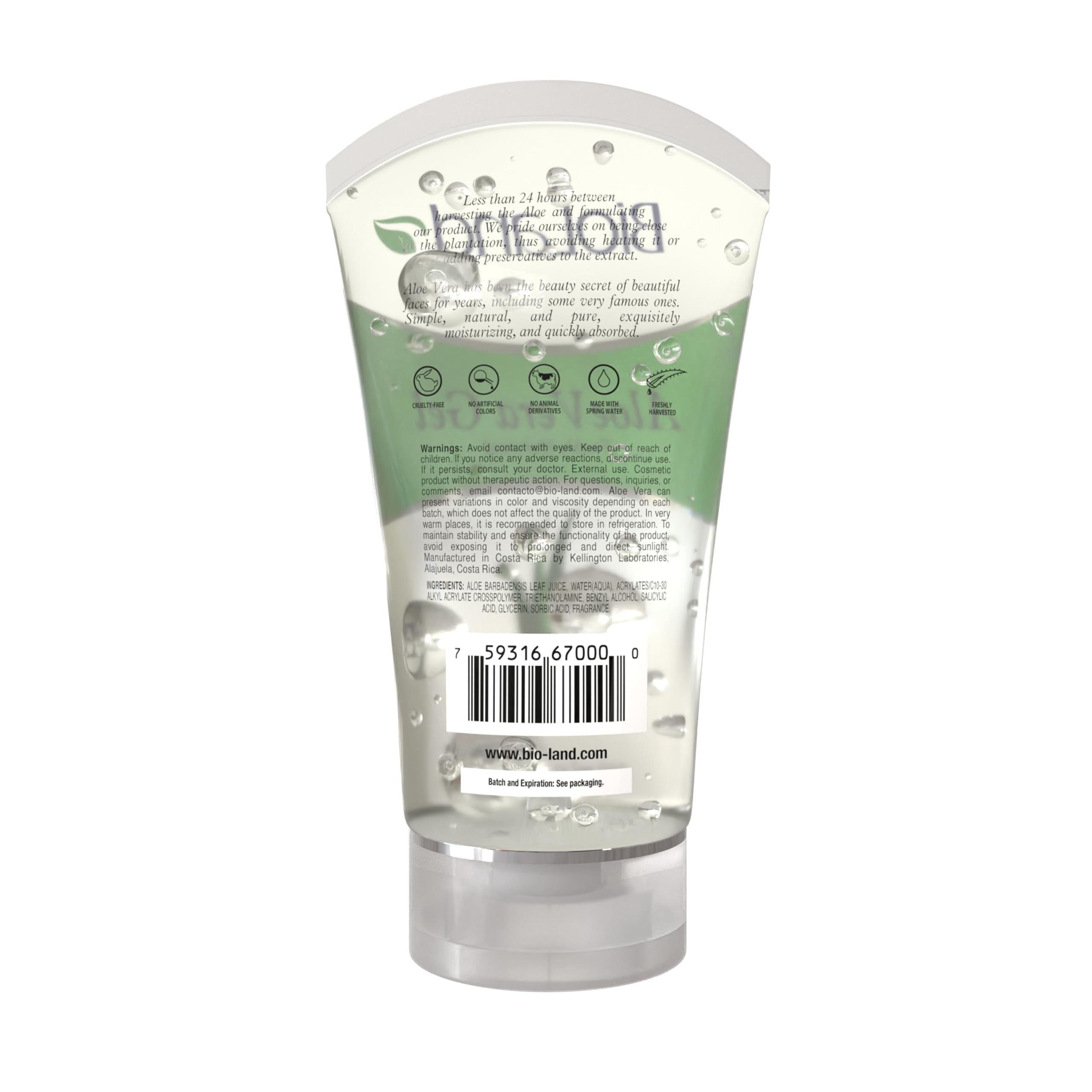 Bioland Aloe Vera Gel - Sunburn Relief and Soothing Moisturizer for Face and Body - All Skin Types - 10.14 fl oz (300mL)