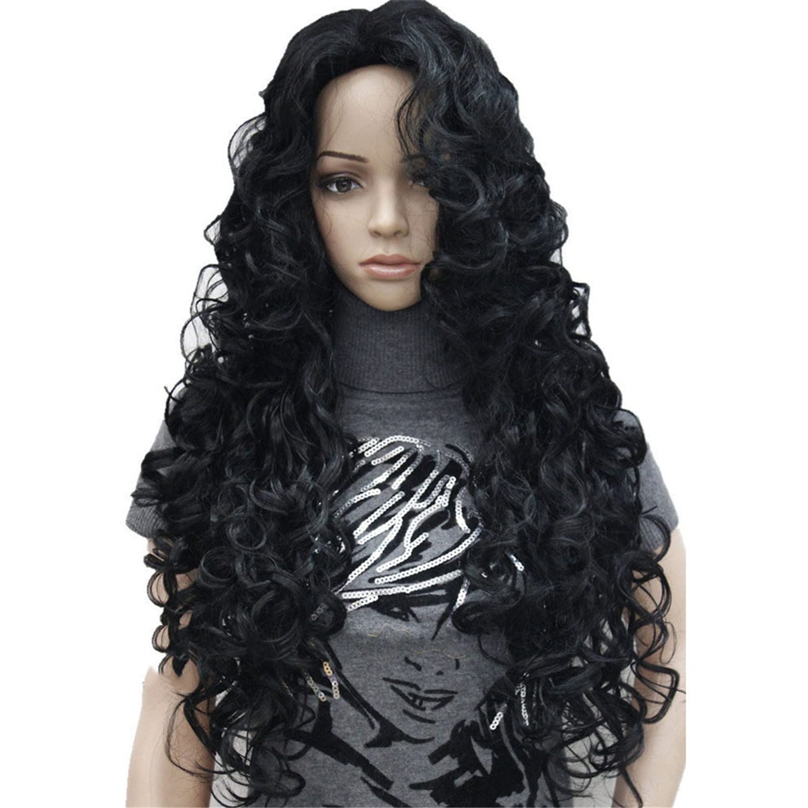 Aimole Long Wavy Synthetic Wigs Black Women Full Wig(1-Black)