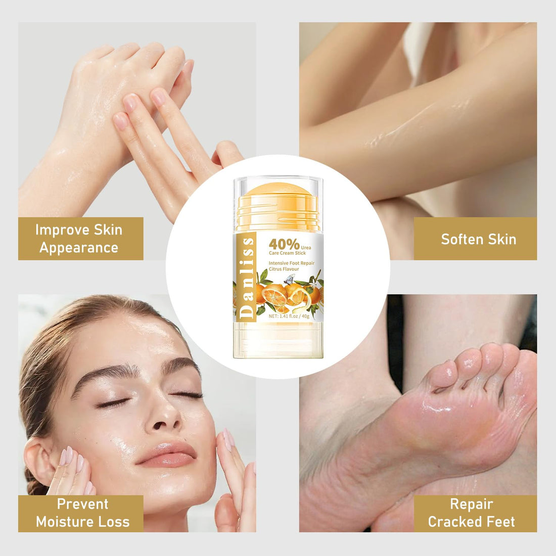 Danliss Urea Cream Stick 40 Percent, Heel Balm, Urea Hand Cream Stick and Foot Cream Stick for Dry Cracked, Cracked Heel Treatment, Moisturizer for Dry Skin Care 1.41 Oz (Citrus flavour)