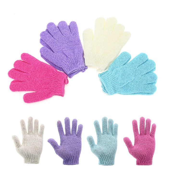 Moonmini® 4 Pair Set Scrubbing Exfoliating Gloves  Double Side Durable Nylon Shower Gloves  Body Scrub Exfoliator for Men, Women & Kids  Bath Scrubber for Acne & Dead Cell