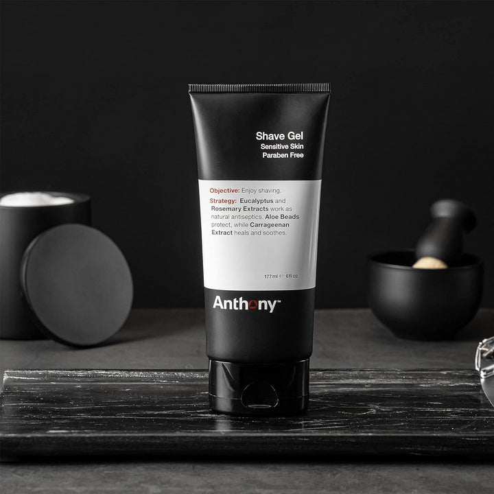 Anthony Shave Gel, 6 Fl Oz, Contains Aloe Vera Beads, Eucalyptus, Rosemary, and Carrageenan Extracts, Heals, Soothes, Protects Your Skin For A Smooth Shave