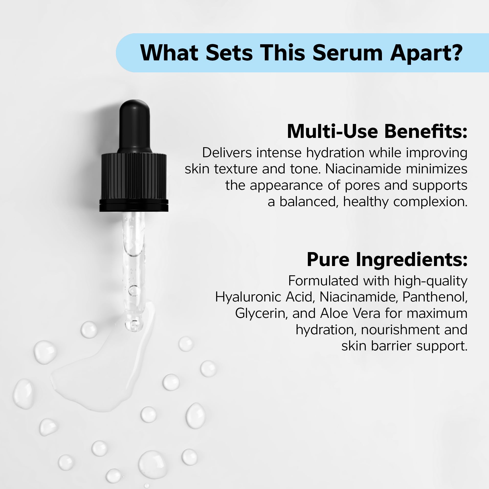 Hyaluronic Acid Serum for Face, Deep Hydration & Plumping, Lightweight, No Fragrance, Skin Smoothing, Moisture-Locking Effect