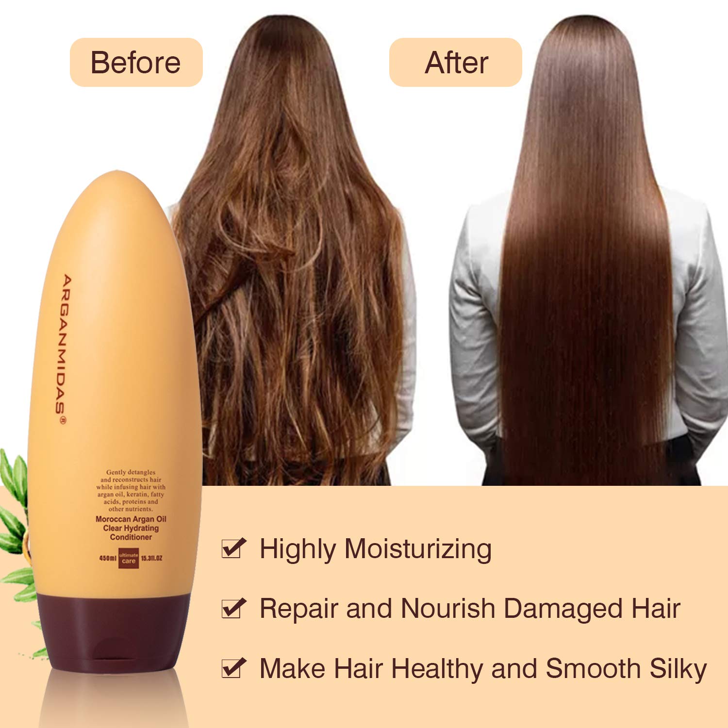 ARGANMIDAS Hair Conditioner, 15.3 Fl Oz Sulfate-Free Conditioner Intensely Smooth and Clear Hydrating Hair Conditioner, Argan Oil Daily Moisture Deep Conditioner for Color Treated Hair, Effectively Re