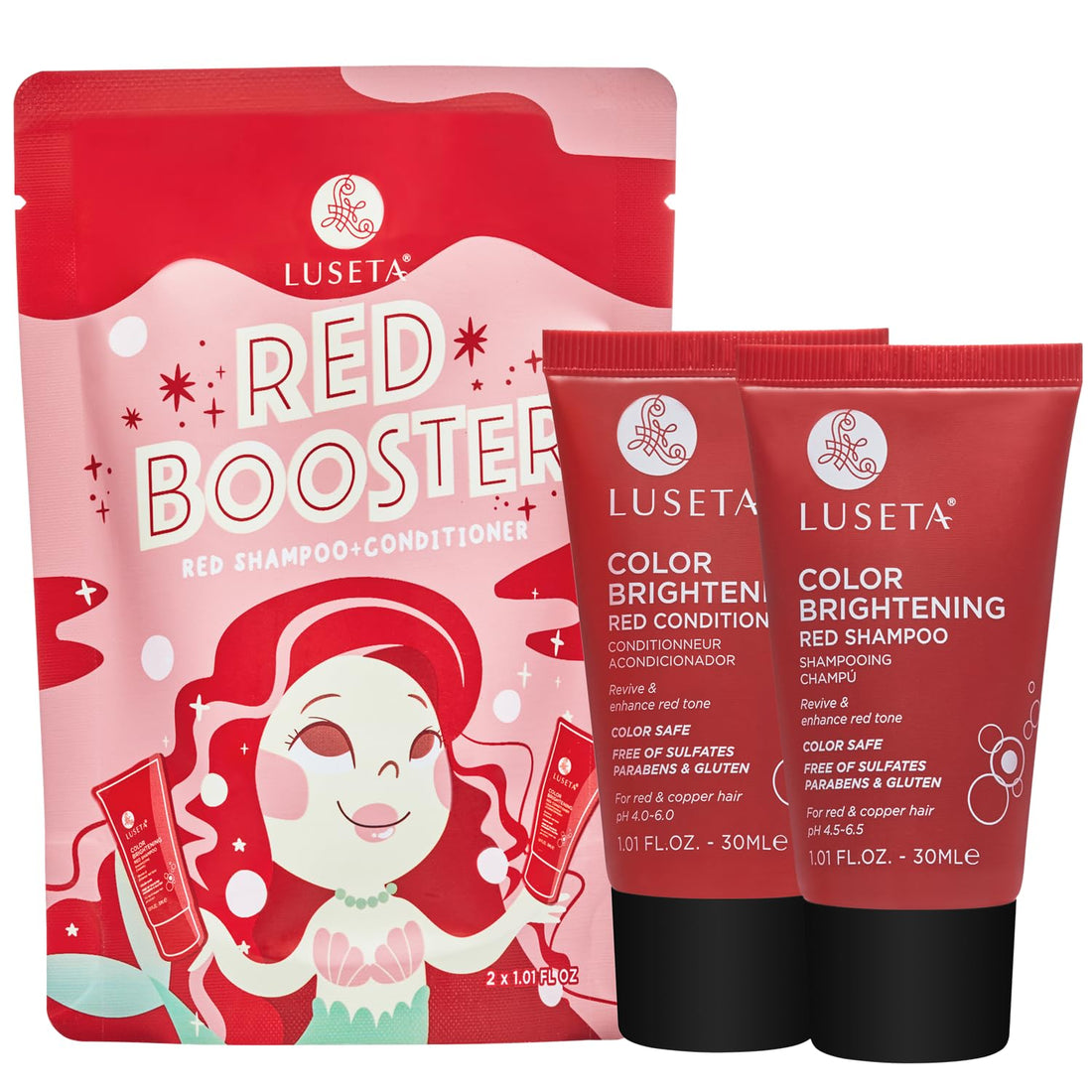 Luseta Color Brightening Red Shampoo and Conditioner Set, Color Depositing for Copper and Color-Treated Hair, Sulfate and Paraben-Free, 2 x 1.01oz