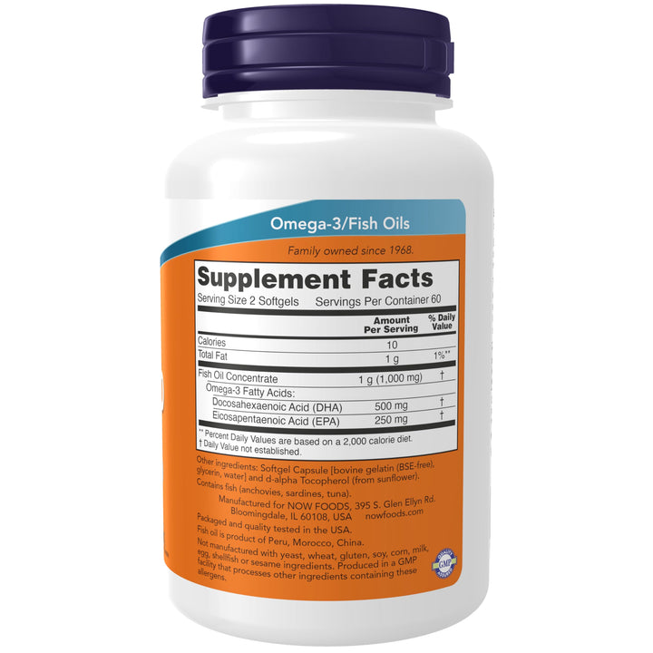 NOW Foods Supplements, DHA-250 with 125 EPA, Molecularly Distilled, Supports Brain Health*, 120 Softgels