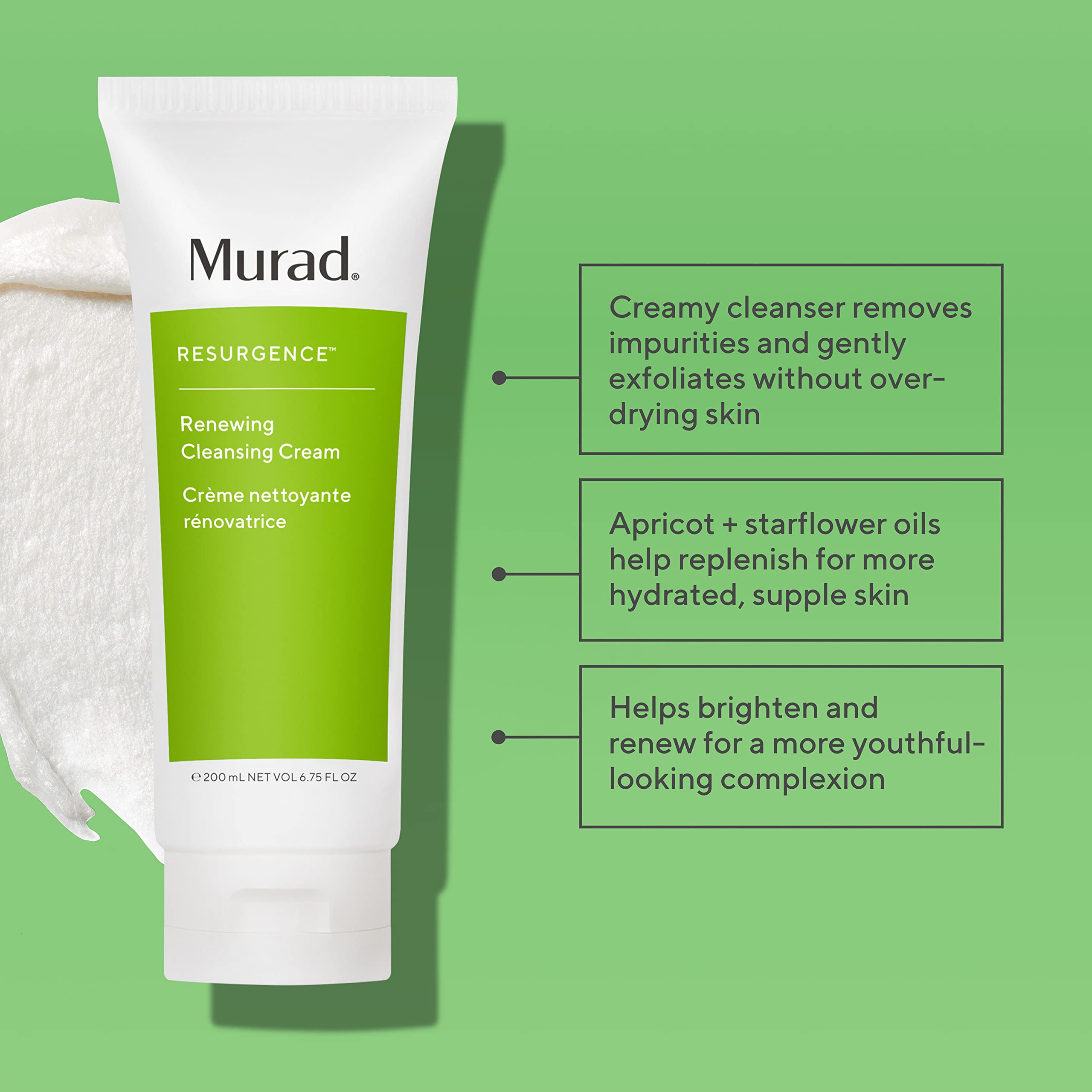 Murad Renewing Cleansing Cream - Anti-Aging, Cleansing Cream Face Wash - Lactic Acid and Antioxidant Vitamin-E Face Cleanser for Tightening, 5 Fl Oz
