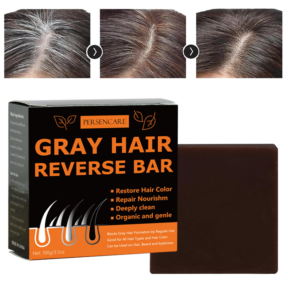 VAEYAE Natural Gray Hair Reverse Bar, Men & Women Bar Shampoo and Conditioner Cover Grey, Hair Thickening & Darkening Black Soap, for Reducing Thinning Hair Loss, Polygonum Castor Oil Bars 2 Pcs
