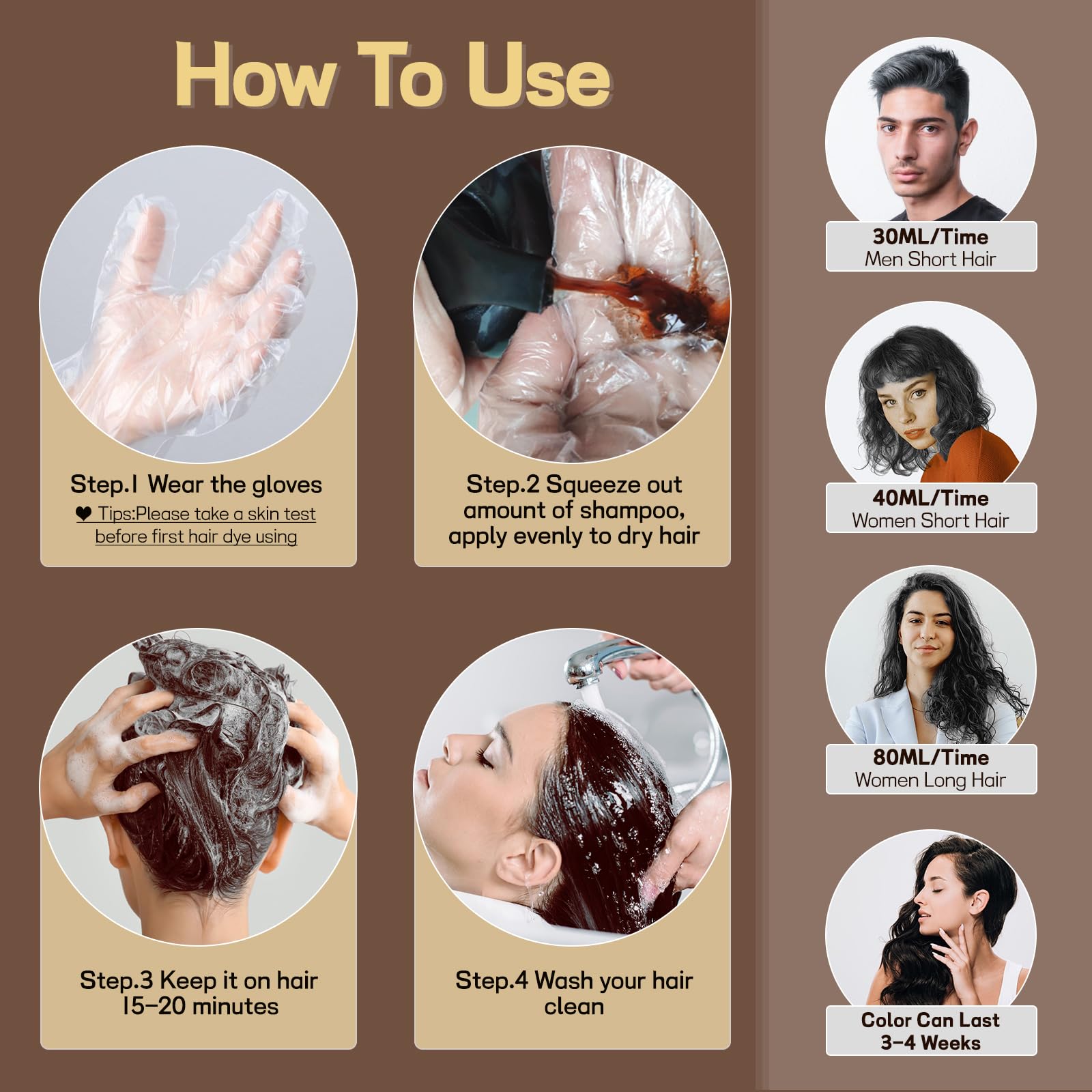 BOJICA COSMTEK Dark Brown Hair Dye Shampoo, Hair Color Shampoo for Women, Natural Shampoo Hair Dye 3 in 1 for Gray Hair-100% Grey Hair Coverage/Instant/Herbal Ingredients-17.6 OZ