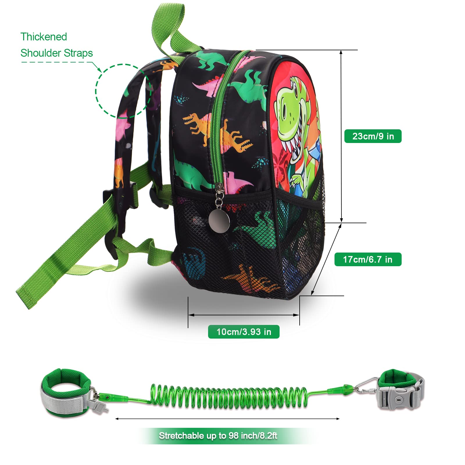 Hooyyene Backpack Leash for Toddlers, Dinosaur Kids Backpacks with Anti Lost Wrist Link, Children Mini Travel Bag for Baby Boys Girls