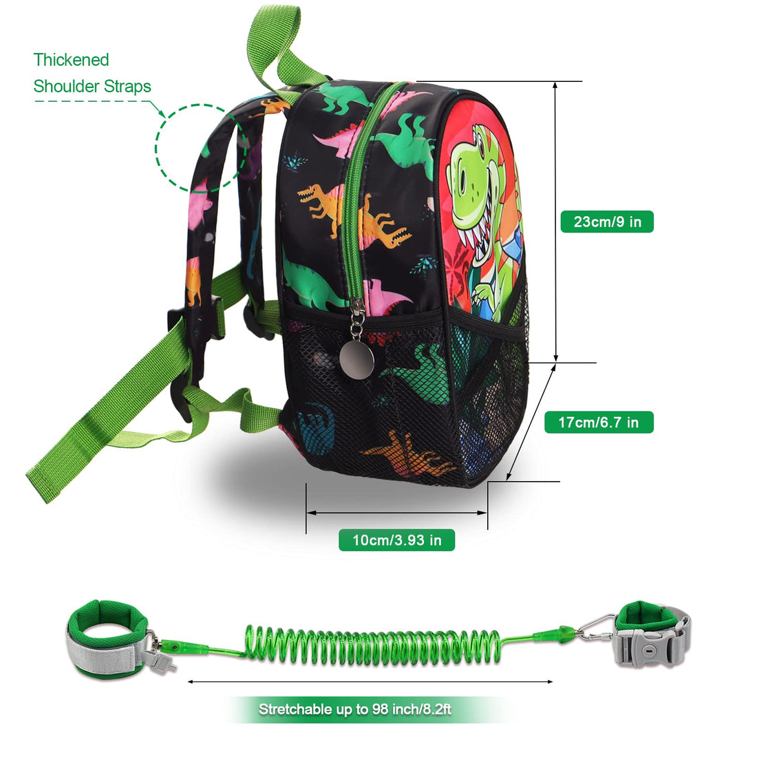 Hooyyene Backpack Leash for Toddlers, Dinosaur Kids Backpacks with Anti Lost Wrist Link, Children Mini Travel Bag for Baby Boys Girls