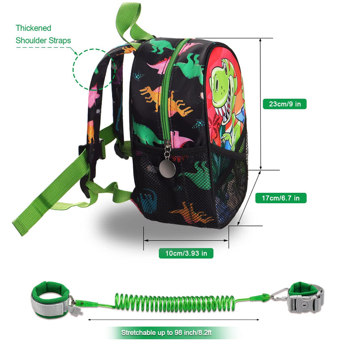 Hooyyene Backpack Leash for Toddlers, Dinosaur Kids Backpacks with Anti Lost Wrist Link, Children Mini Travel Bag for Baby Boys Girls